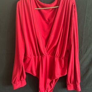 SHEIN Red Long Sleeve Bodysuit